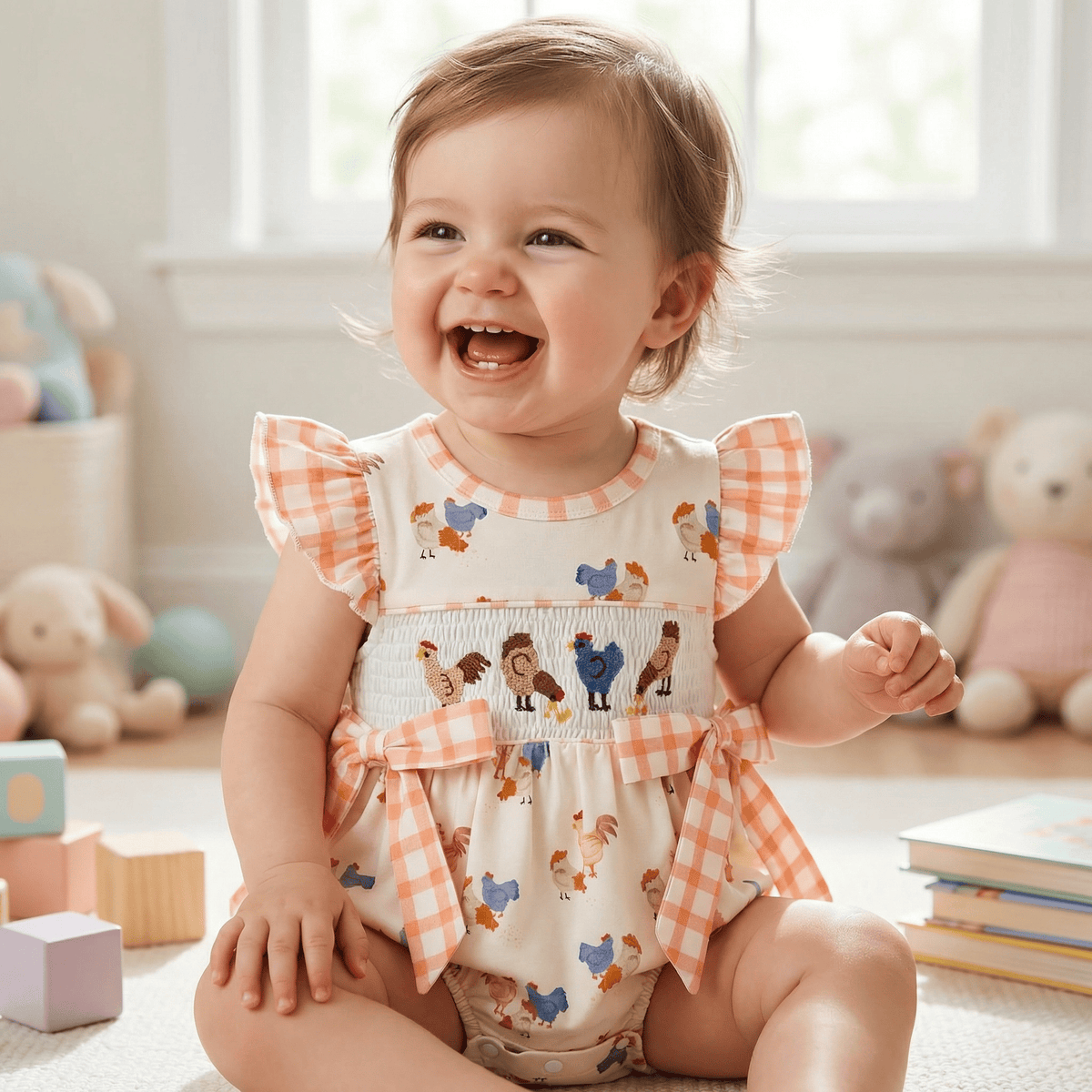 Plaid & Chick Print Ruffle Romper