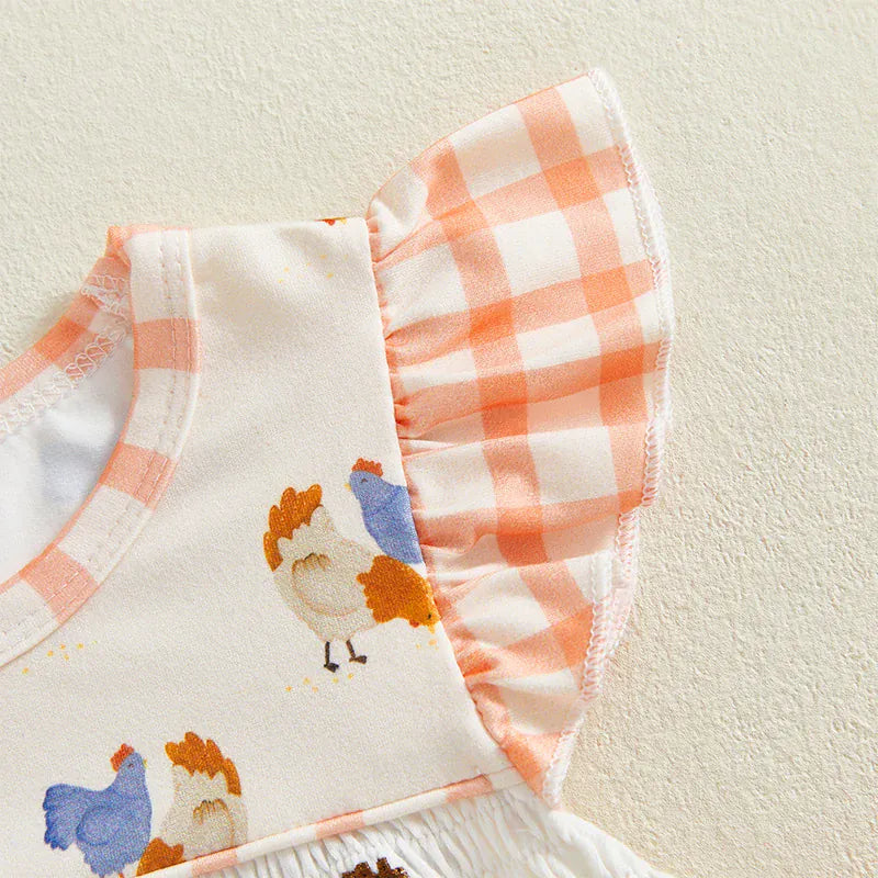 Plaid & Chick Print Ruffle Romper