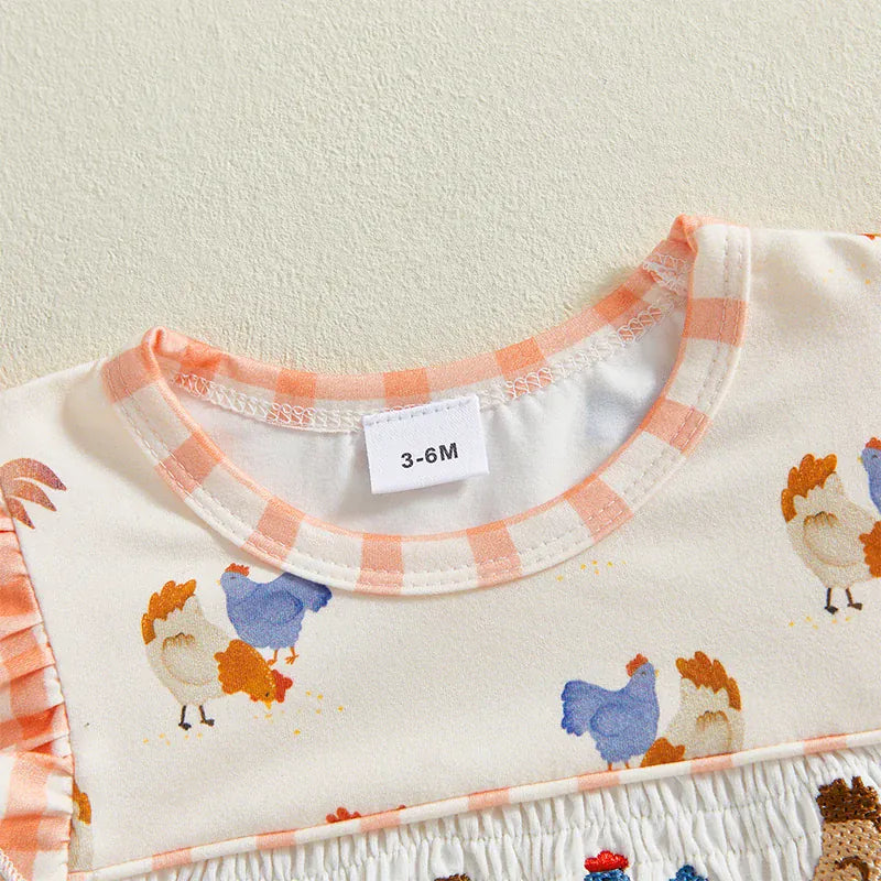 Plaid & Chick Print Ruffle Romper