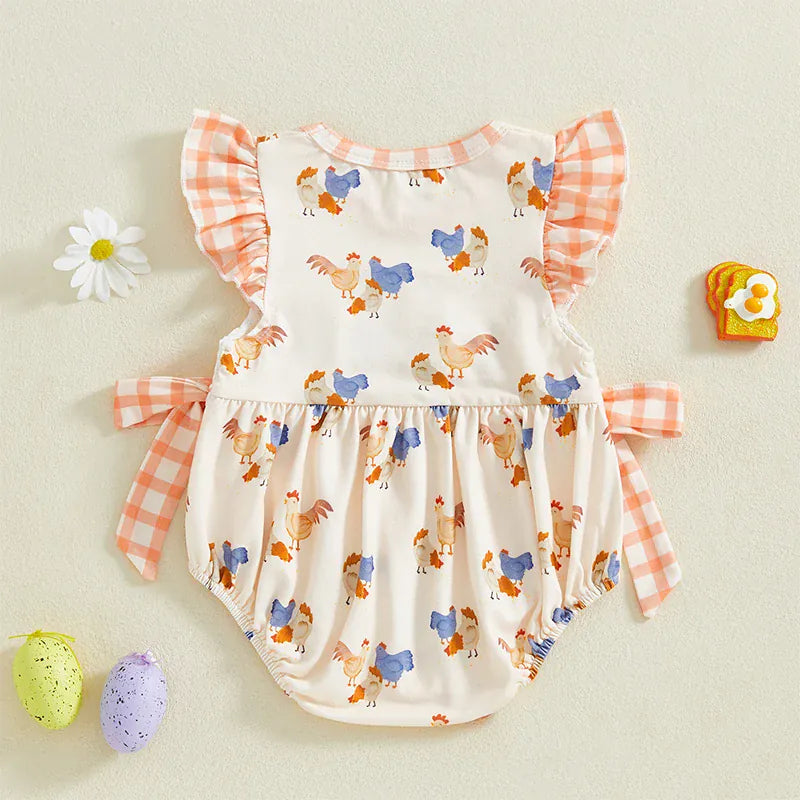 Plaid & Chick Print Ruffle Romper