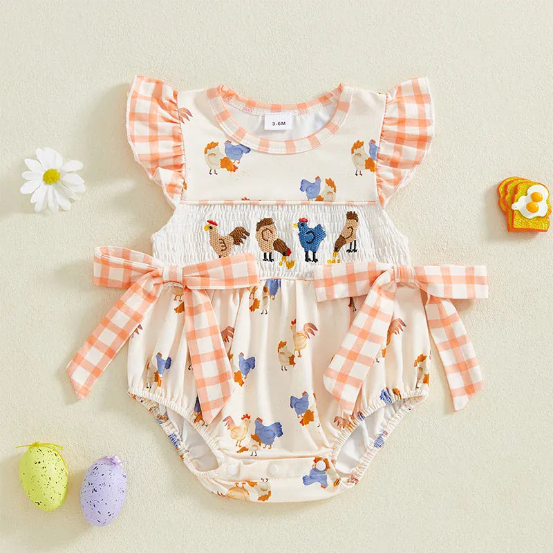 3M Plaid & Chick Print Ruffle Romper