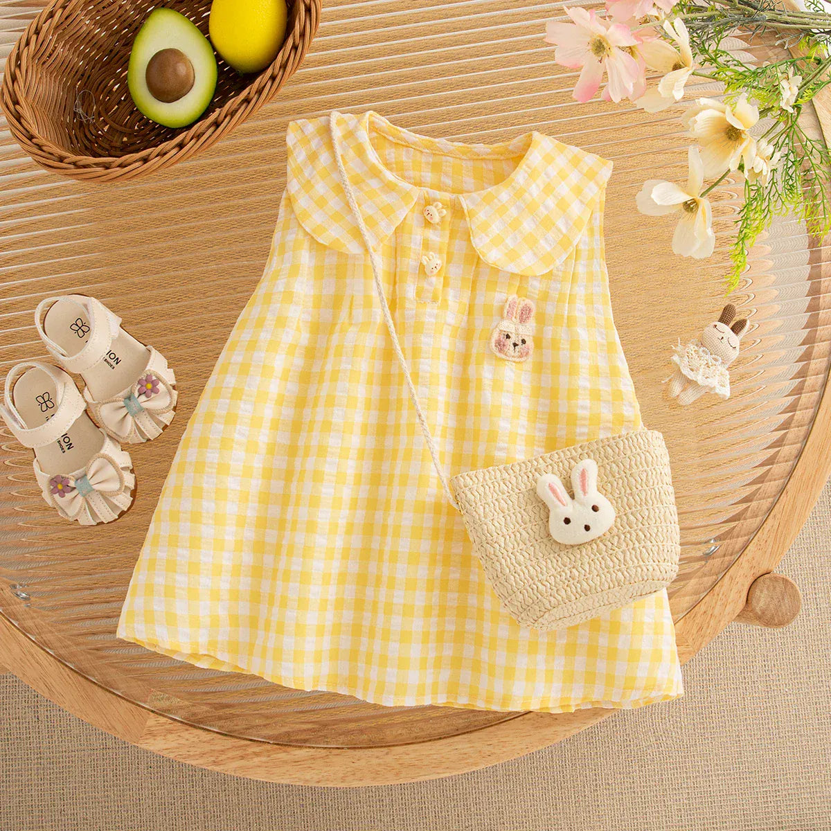 Yellow / 9-12M Plaid Dress & Matching Bunny Bag Set