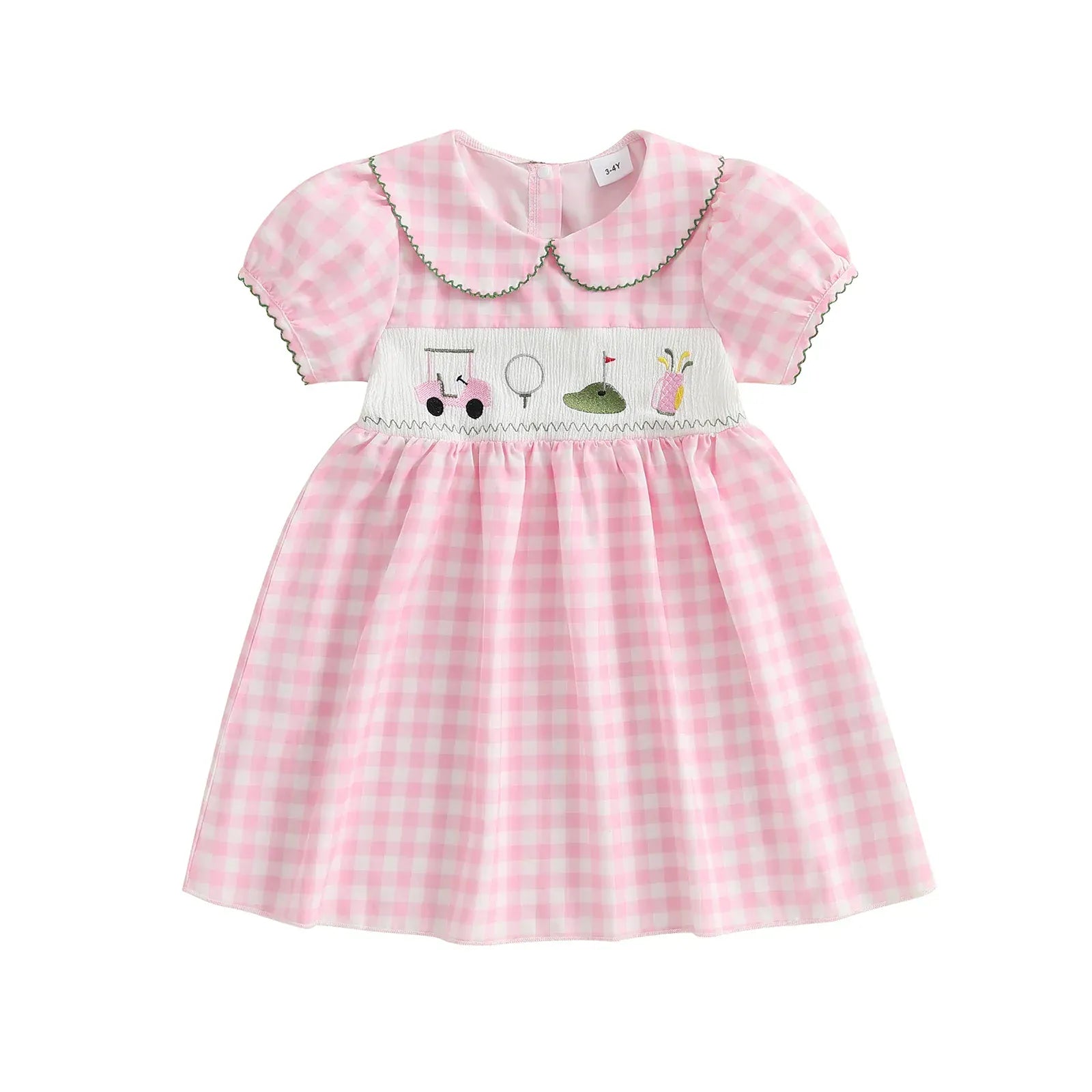 Plaid Embroidered Dress with Doll Collar