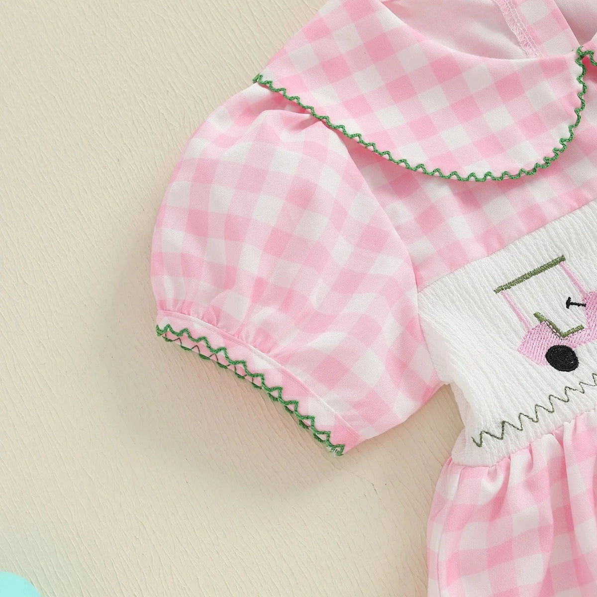 Plaid Embroidered Dress with Doll Collar