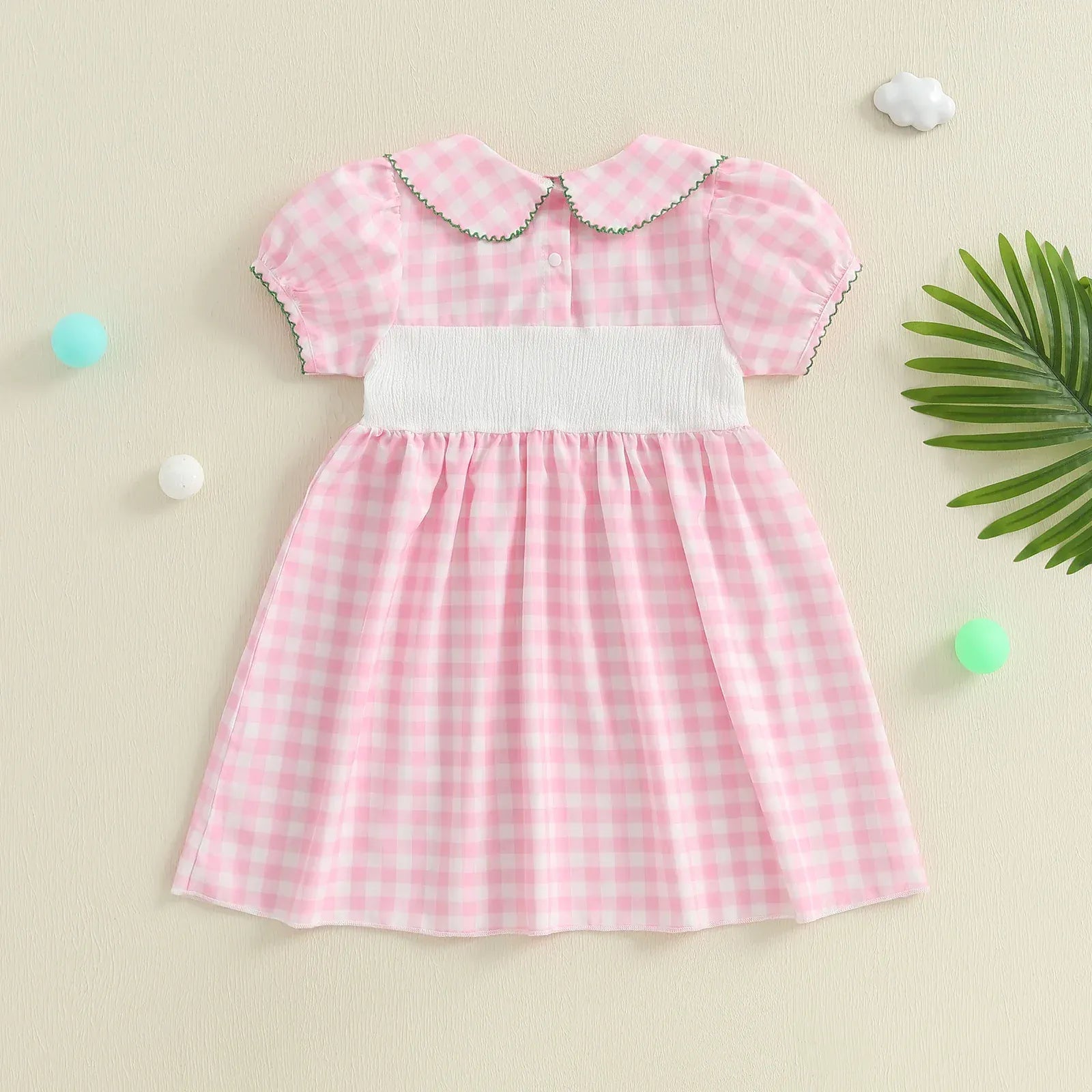Plaid Embroidered Dress with Doll Collar