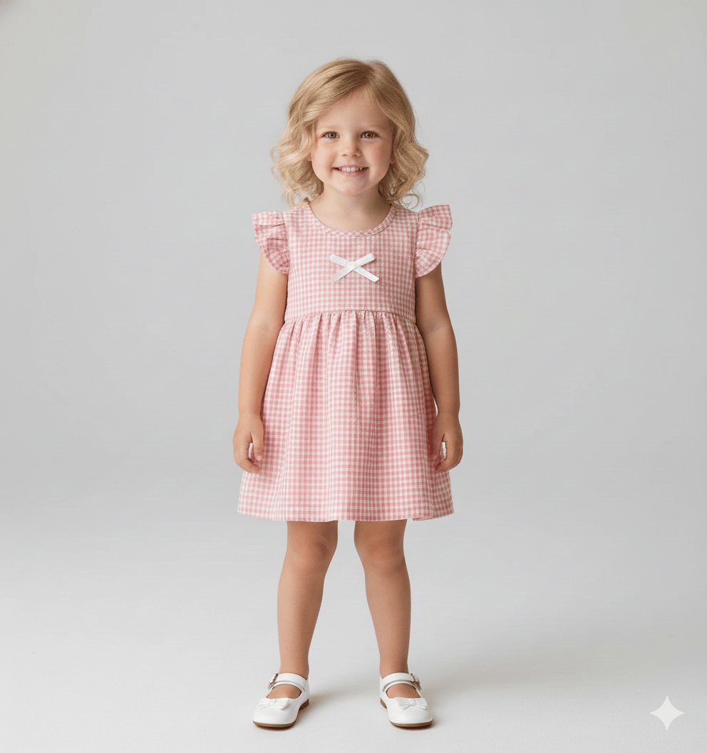 Plaid Flutter Sleeve Princess Dress