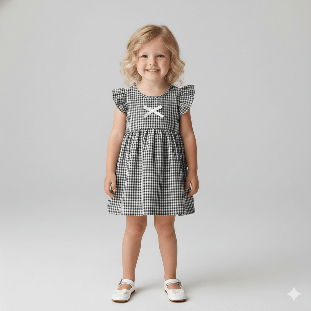 Plaid Flutter Sleeve Princess Dress