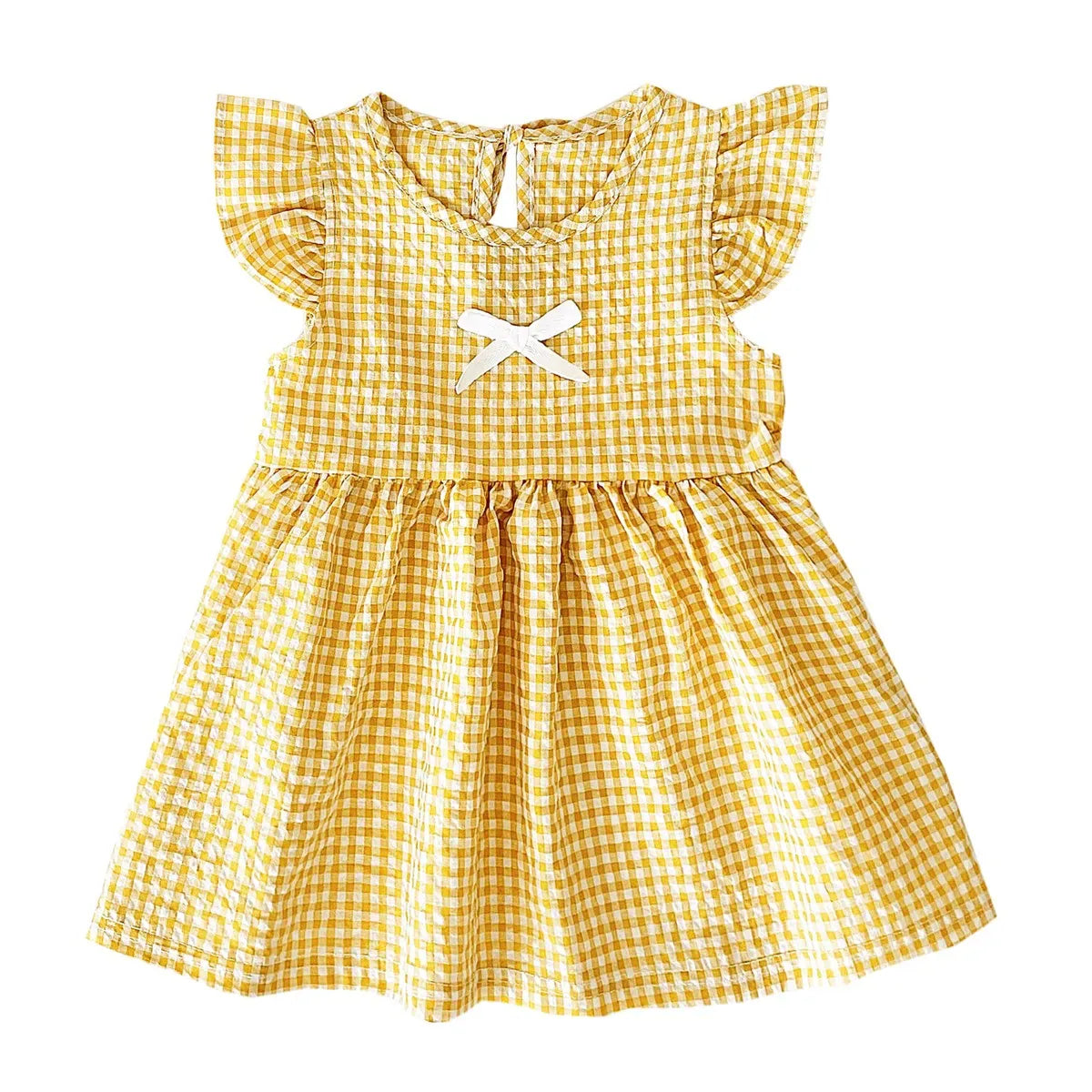 Yellow / 6-12M Plaid Flutter Sleeve Princess Dress