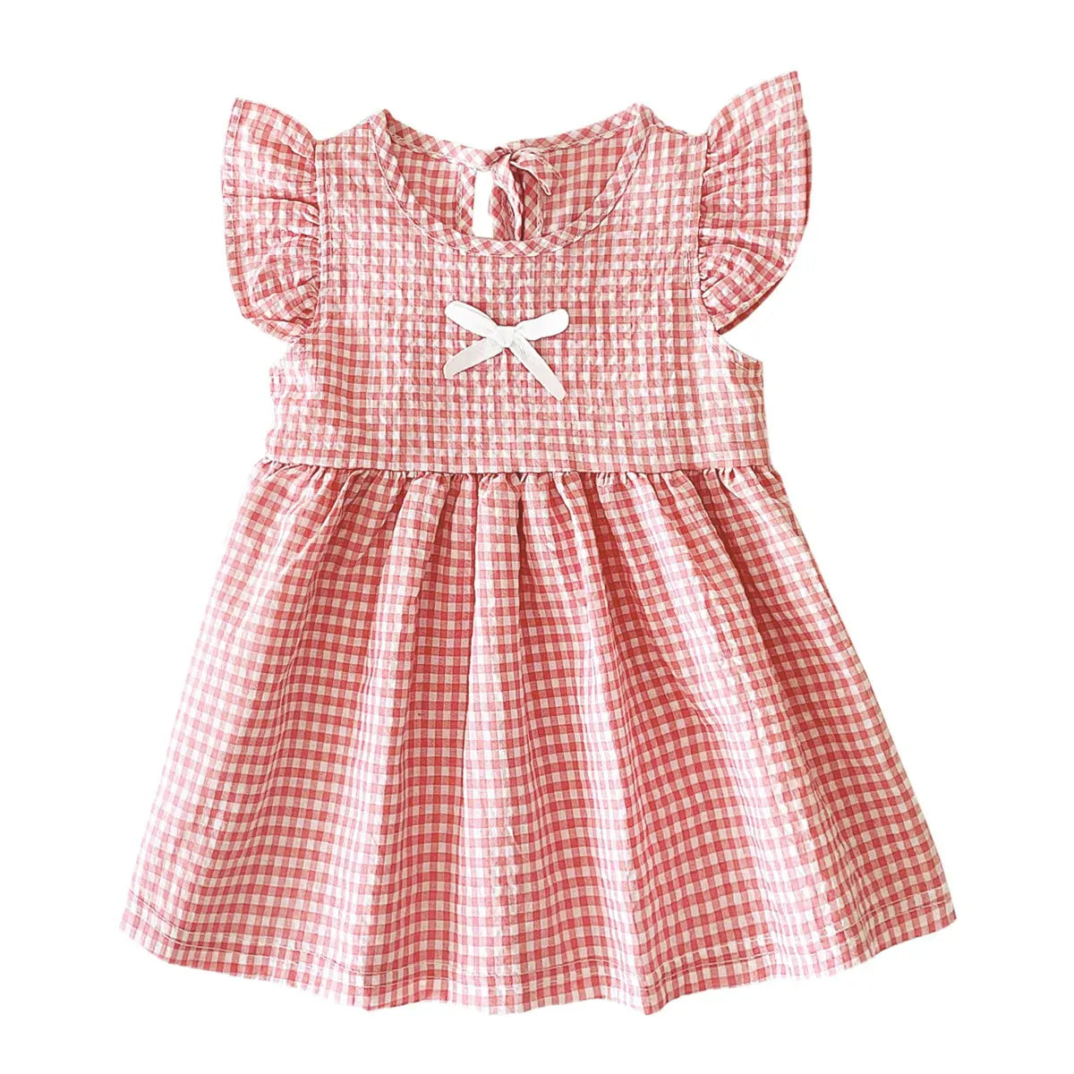 Pink / 6-12M Plaid Flutter Sleeve Princess Dress