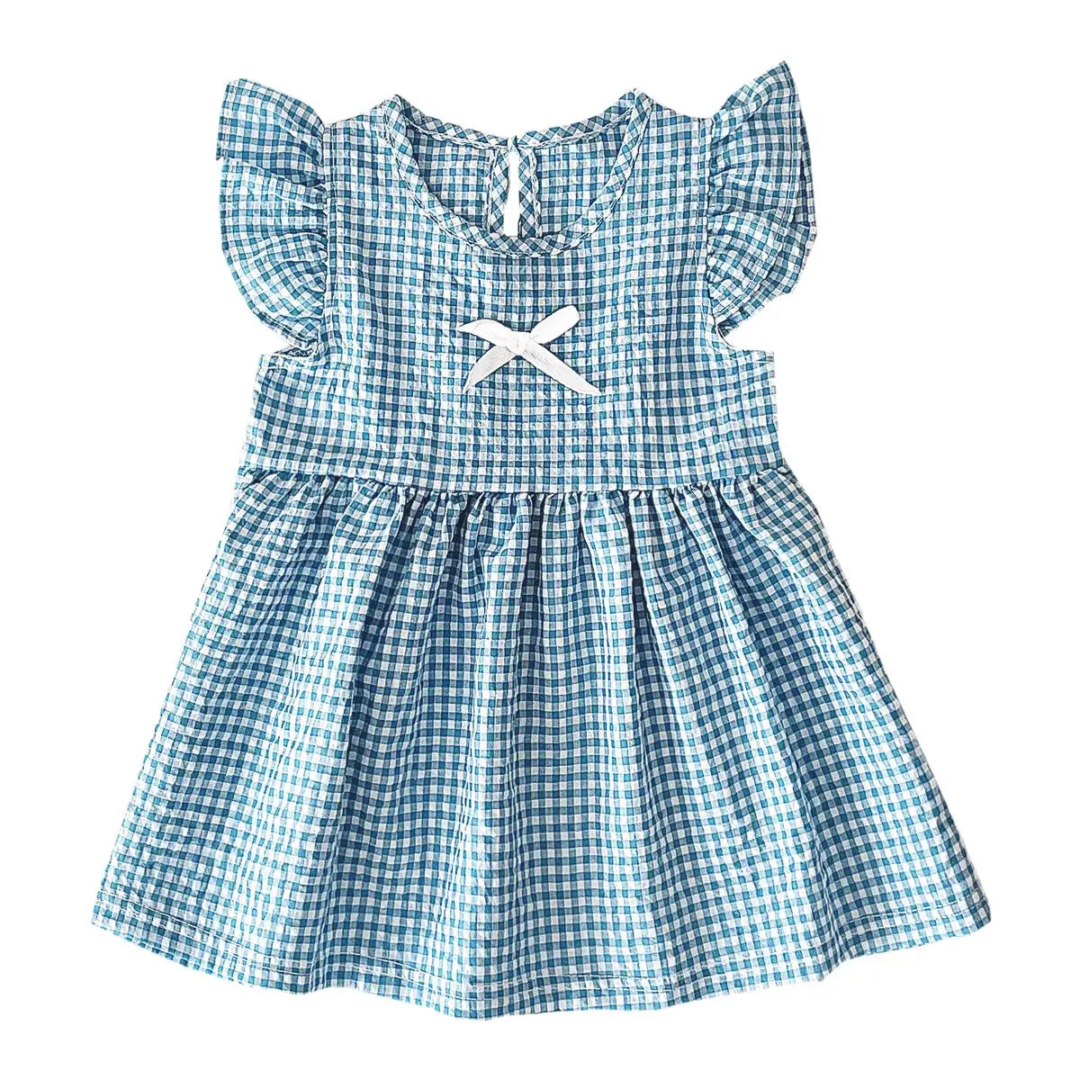 Blue / 6-12M Plaid Flutter Sleeve Princess Dress