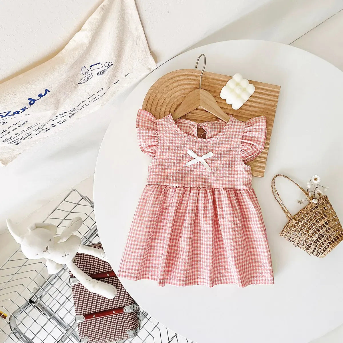 Plaid Flutter Sleeve Princess Dress