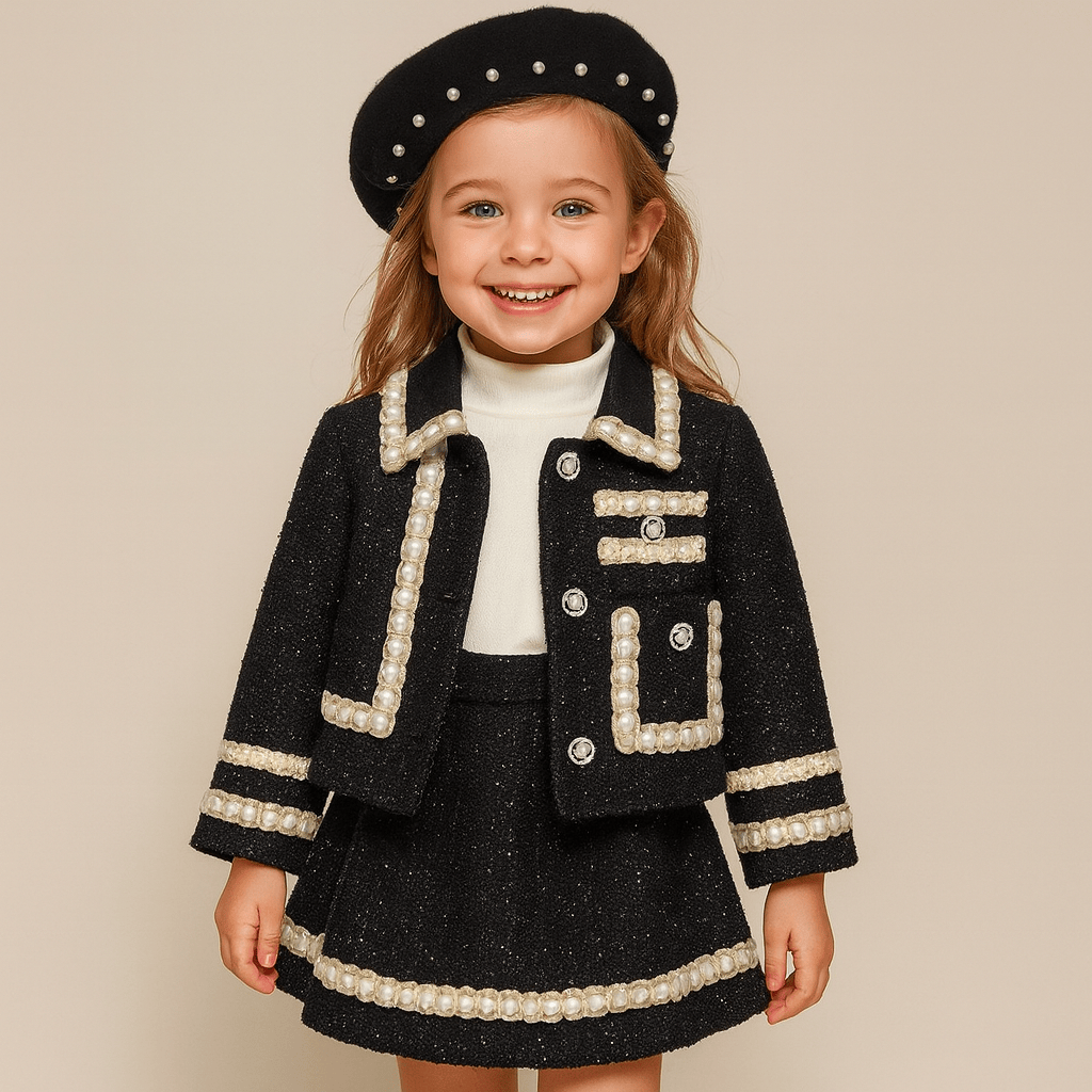 Girl's Clothing Plaid Print Button Front Jacket and Skirt Set
