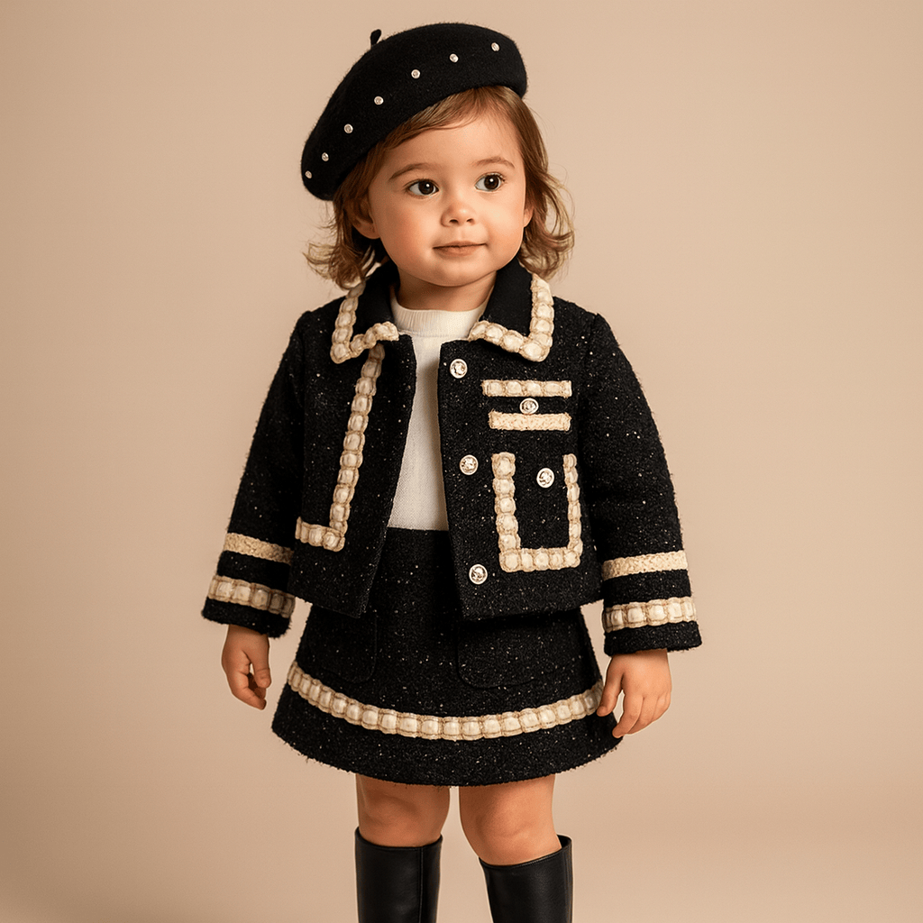 Girl's Clothing Plaid Print Button Front Jacket and Skirt Set