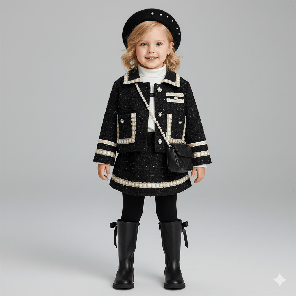 Girl's Clothing Plaid Print Button Front Jacket and Skirt Set