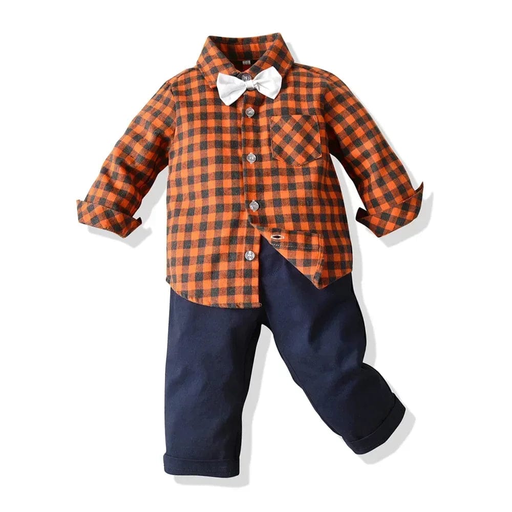 Brown / 12-18M Plaid Shirt and strap pants