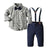 GRAY / 3-9M Plaid Shirt and strap pants