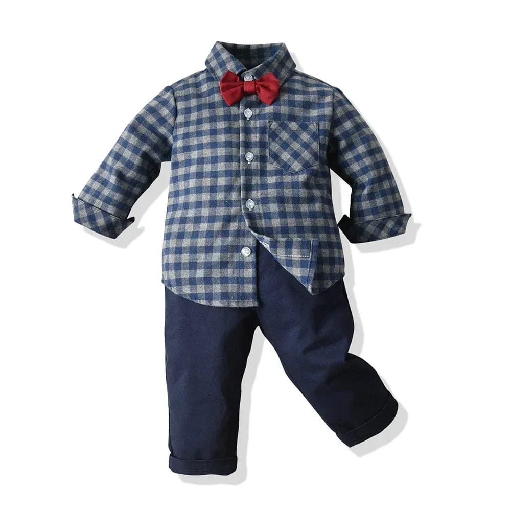 SKY BLUE / 5T Plaid Shirt and strap pants