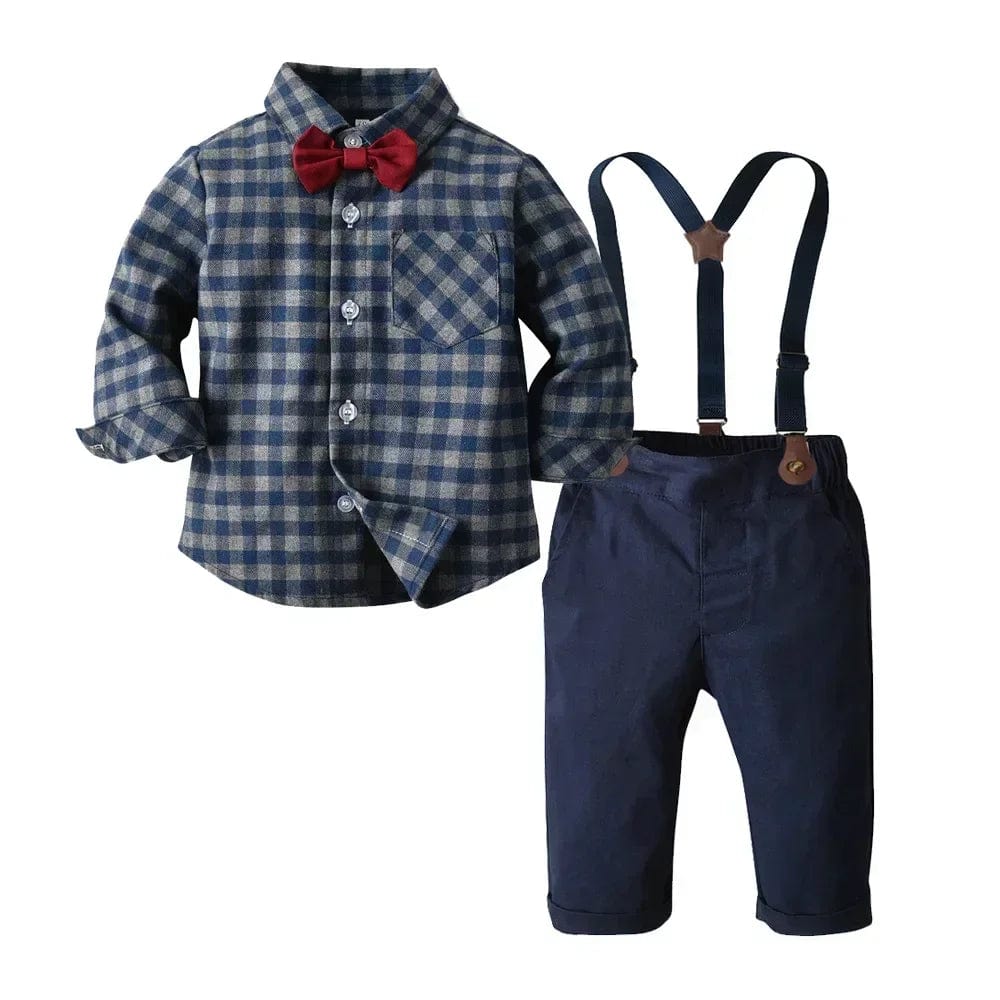 Beige / 3-9M Plaid Shirt and strap pants