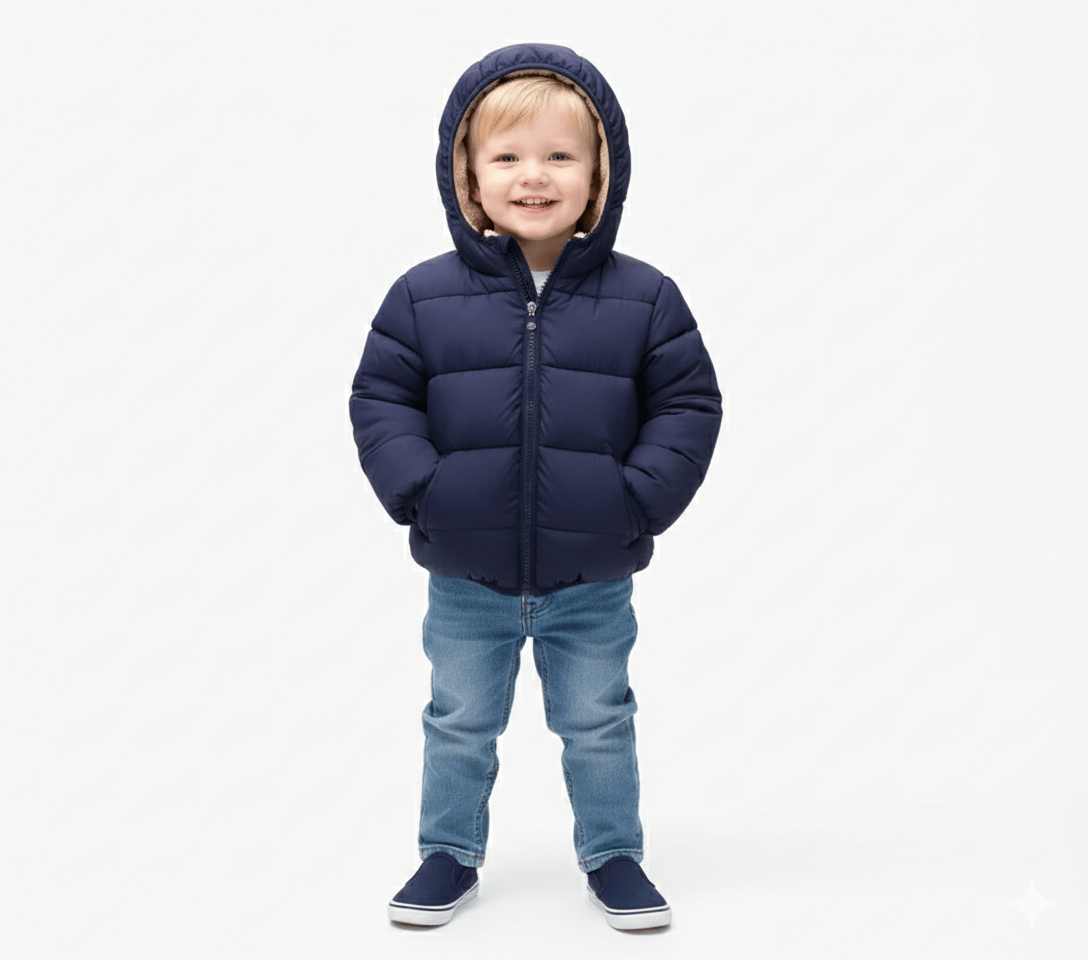 Plush Velvet Lined Winter Puffer Jacket for Kids