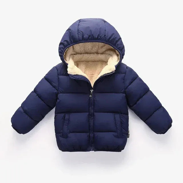 Navy Blue / 12M-24M Plush Velvet Lined Winter Puffer Jacket for Kids