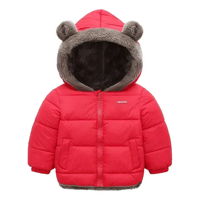 Red Bear / 12M-24M Plush Velvet Lined Winter Puffer Jacket for Kids