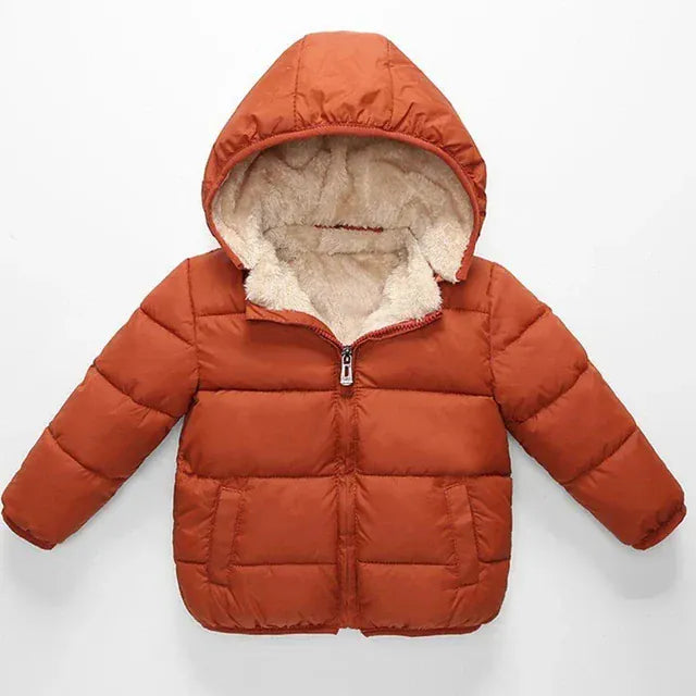 Rust Orange / 12M-24M Plush Velvet Lined Winter Puffer Jacket for Kids