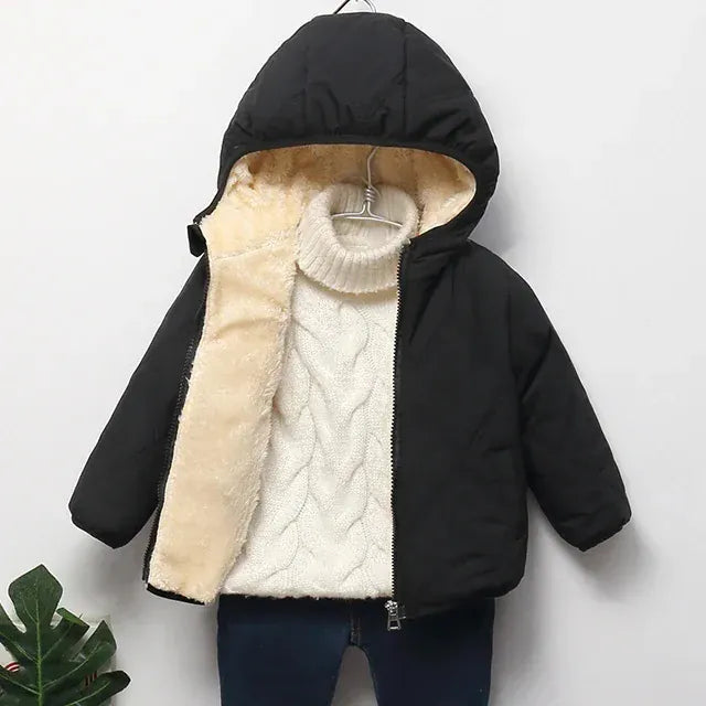 Black &amp; Cream / 12M-24M Plush Velvet Lined Winter Puffer Jacket for Kids