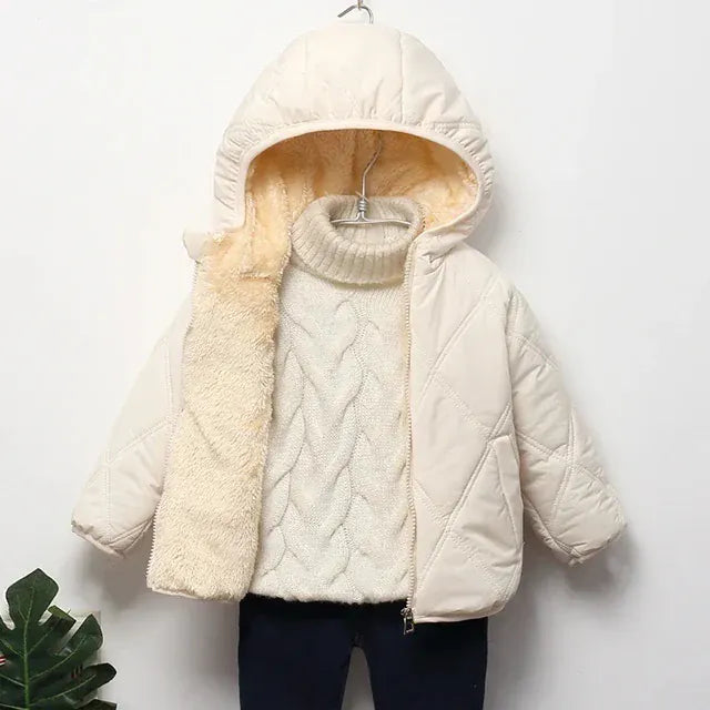 Cream White / 12M-24M Plush Velvet Lined Winter Puffer Jacket for Kids