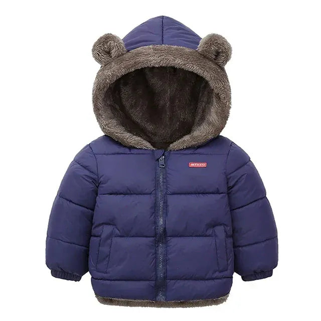 Blue Bear / 12M-24M Plush Velvet Lined Winter Puffer Jacket for Kids