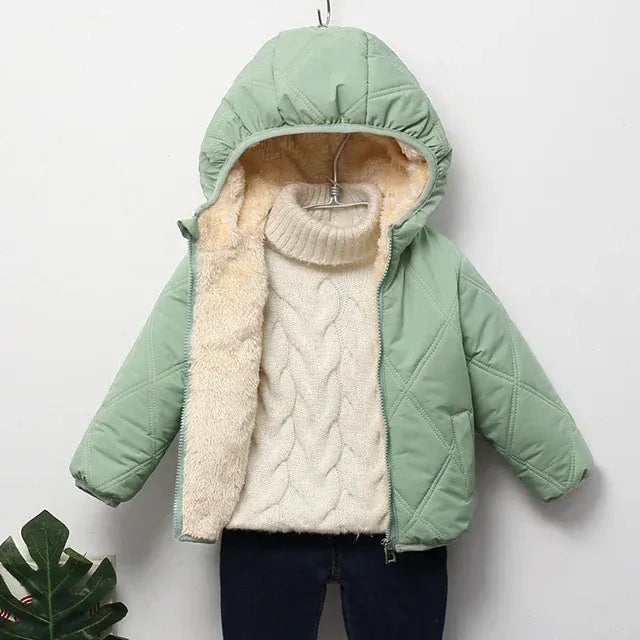 Sage Green / 12M-24M Plush Velvet Lined Winter Puffer Jacket for Kids