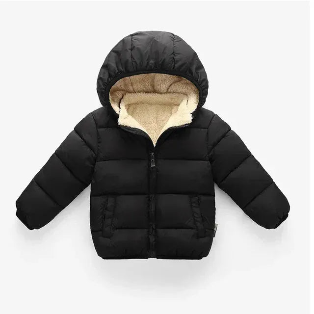 Black / 12M-24M Plush Velvet Lined Winter Puffer Jacket for Kids