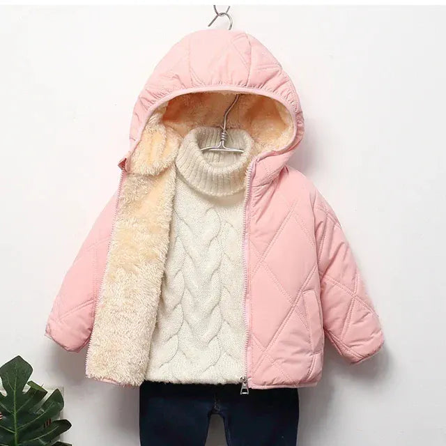 Blush Pink / 12M-24M Plush Velvet Lined Winter Puffer Jacket for Kids