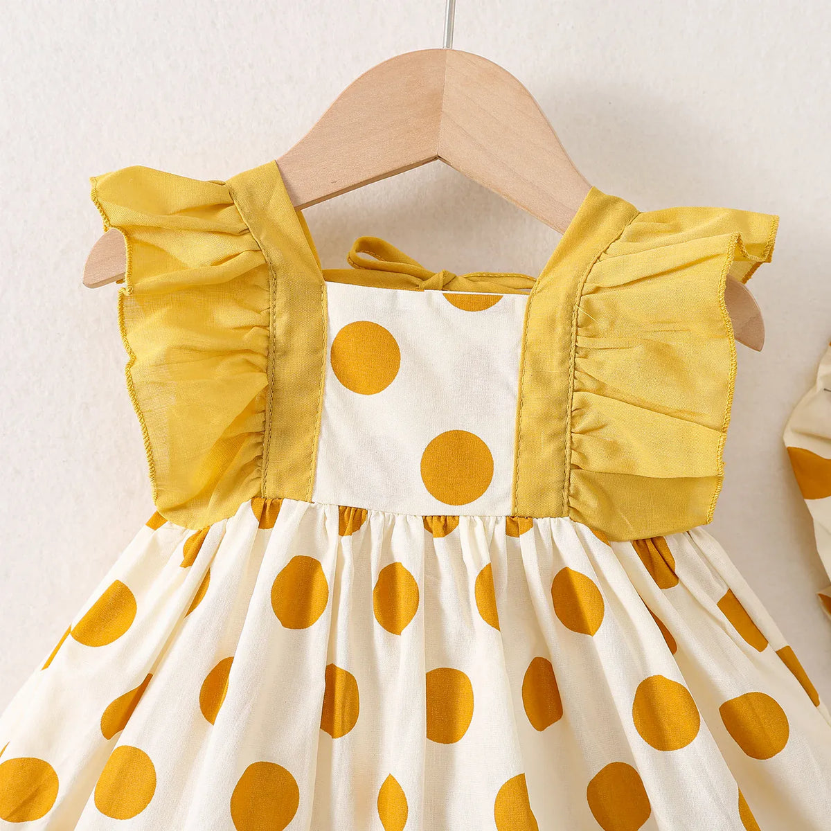 Polka Dot Dash Sleeve Dress & Hat Set for Baby Girls