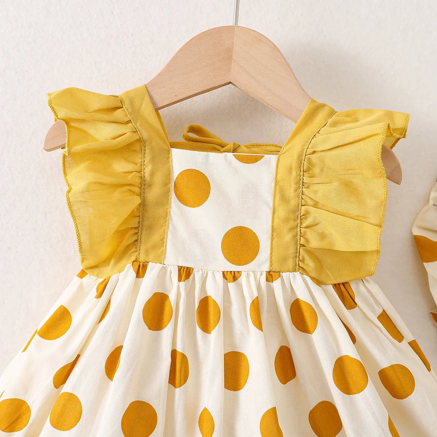 Polka Dot Dash Sleeve Dress & Hat Set for Baby Girls