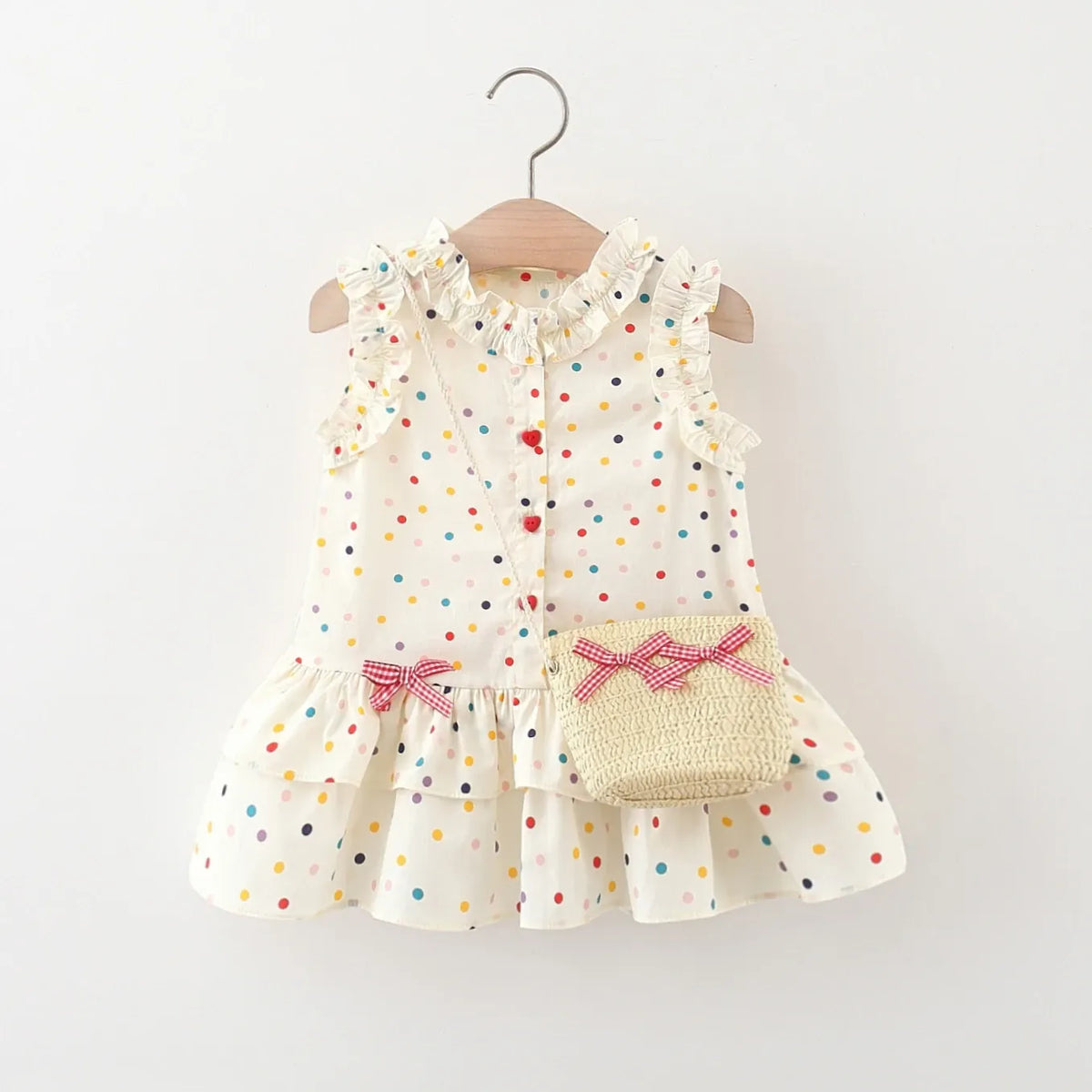 Beige / 9-12M Polka Dot Dress &amp; Matching Bag Set