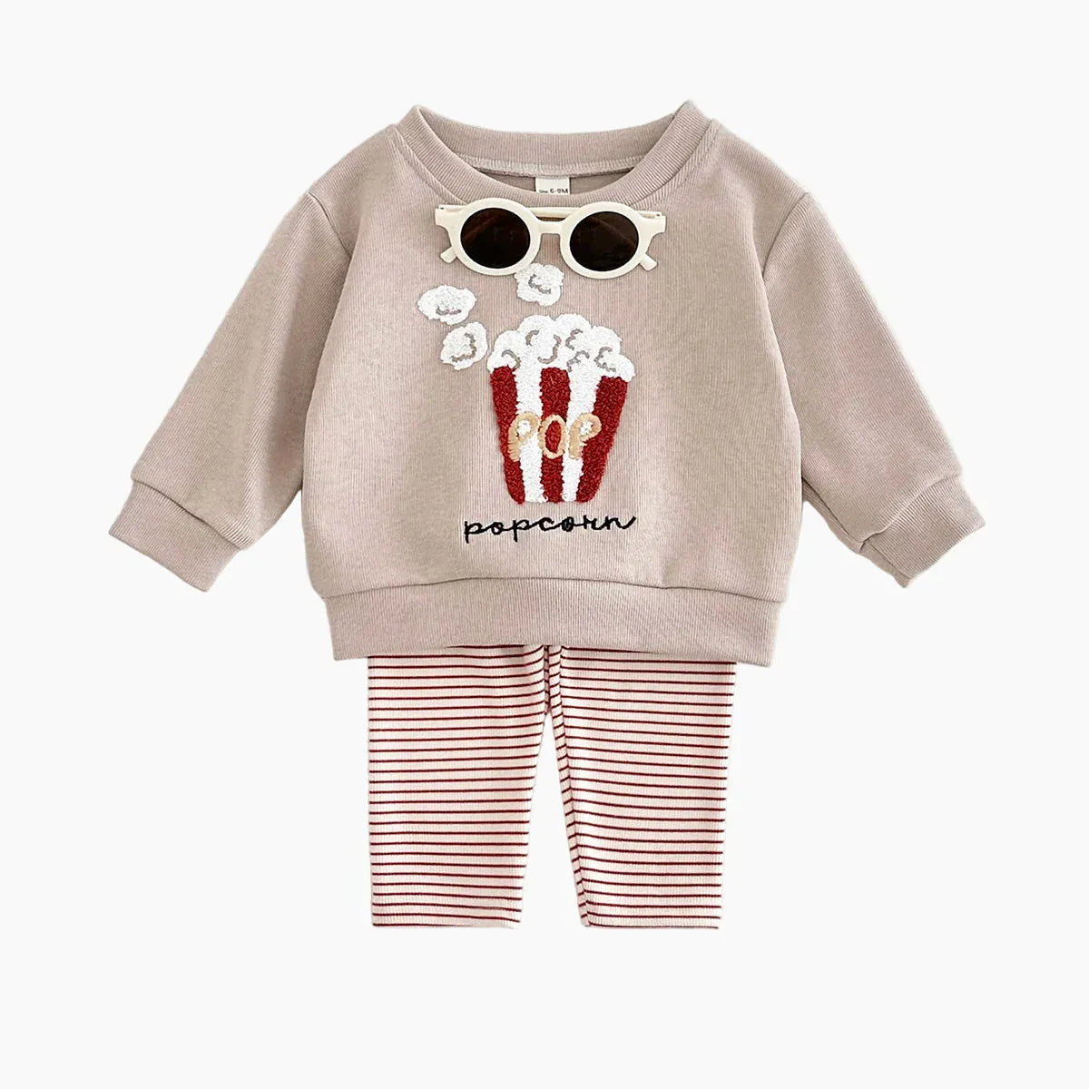 Pink / 6-9M Popcorn Sweatshirt and Striped Pants Set