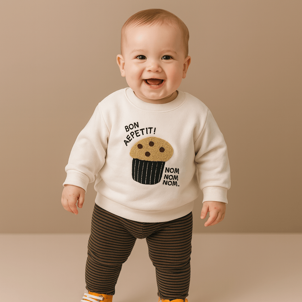 Popcorn Sweatshirt and Striped Pants Set