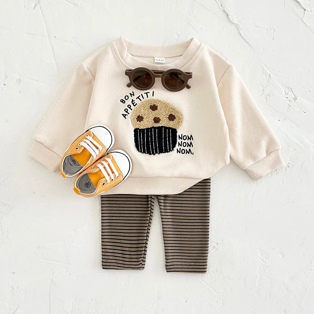 Brown / 6-9M Popcorn Sweatshirt and Striped Pants Set