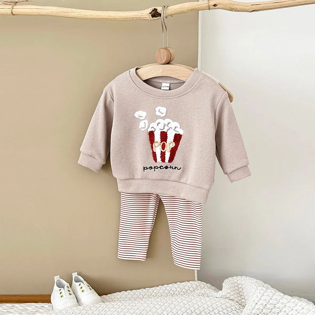 Popcorn Sweatshirt and Striped Pants Set
