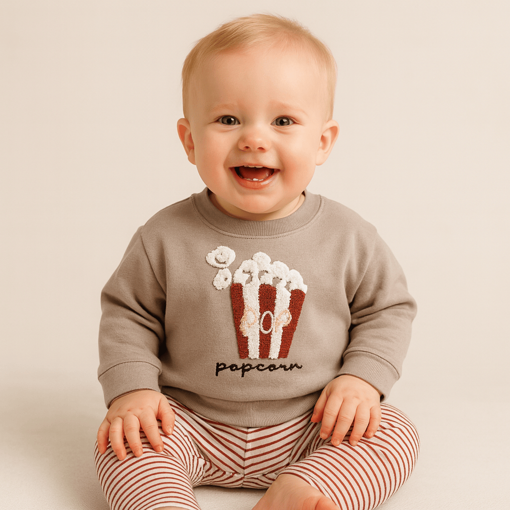 Popcorn Sweatshirt and Striped Pants Set
