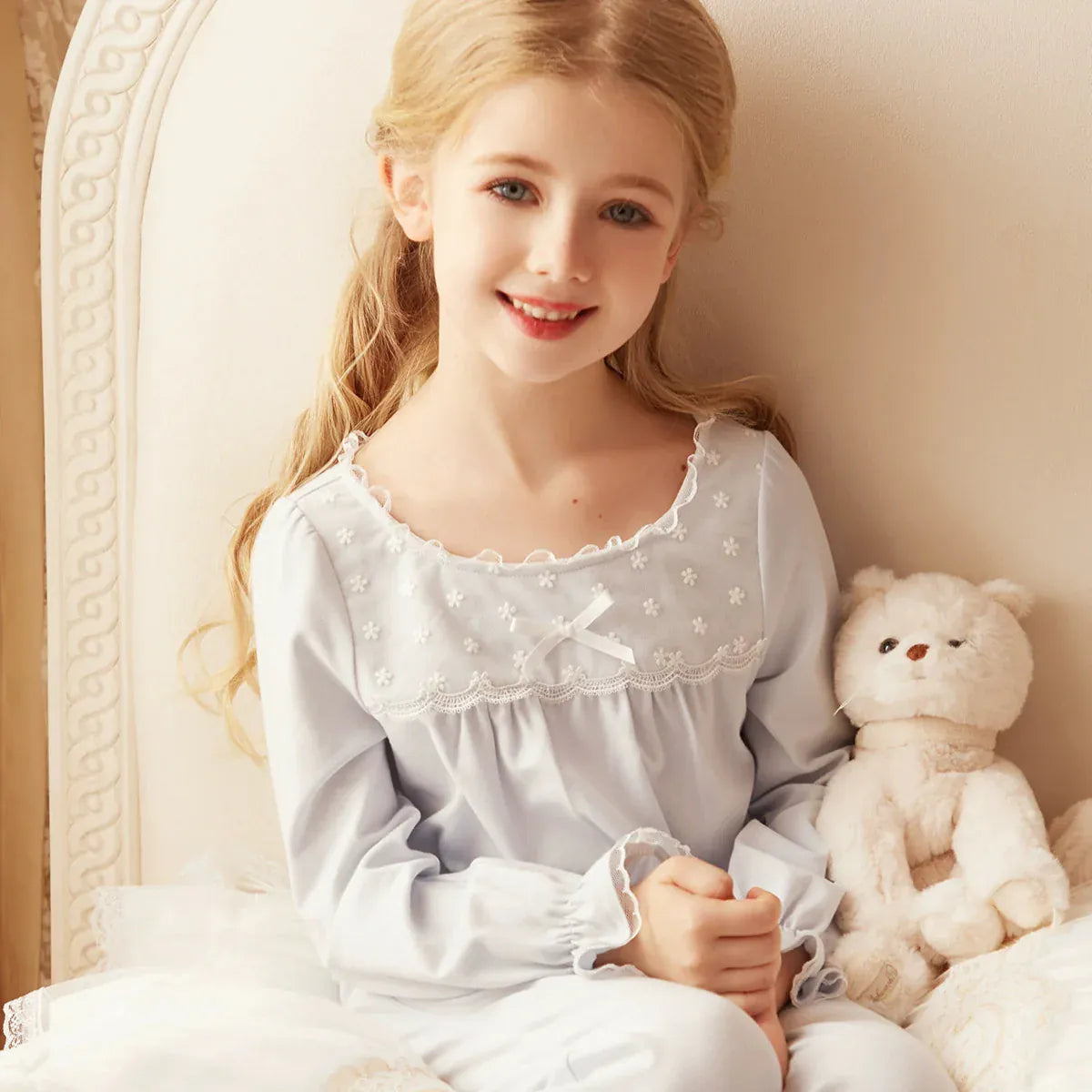 Princess Style Pajamas Set for Girls, Off White / 4-5T Princess Style Pajamas Set for Girls, Off White / 4-5T