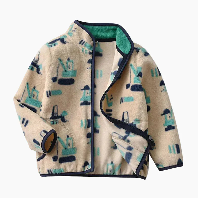 jack Beige Construction / 2T Printed Fleece Zipper Jacket for Boys