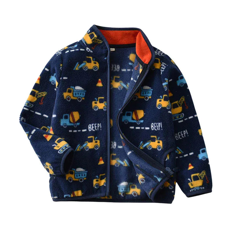jack Navy Construction / 2T Printed Fleece Zipper Jacket for Boys