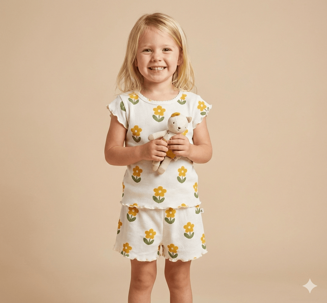 Yellow / 2T / China Mainland Printed Short-Sleeve Pajama Set for Girls