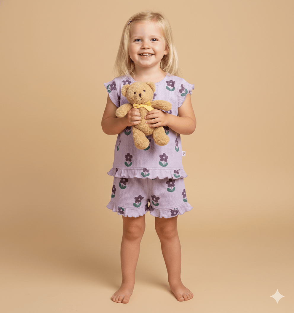 Purple / 2T / China Mainland Printed Short-Sleeve Pajama Set for Girls