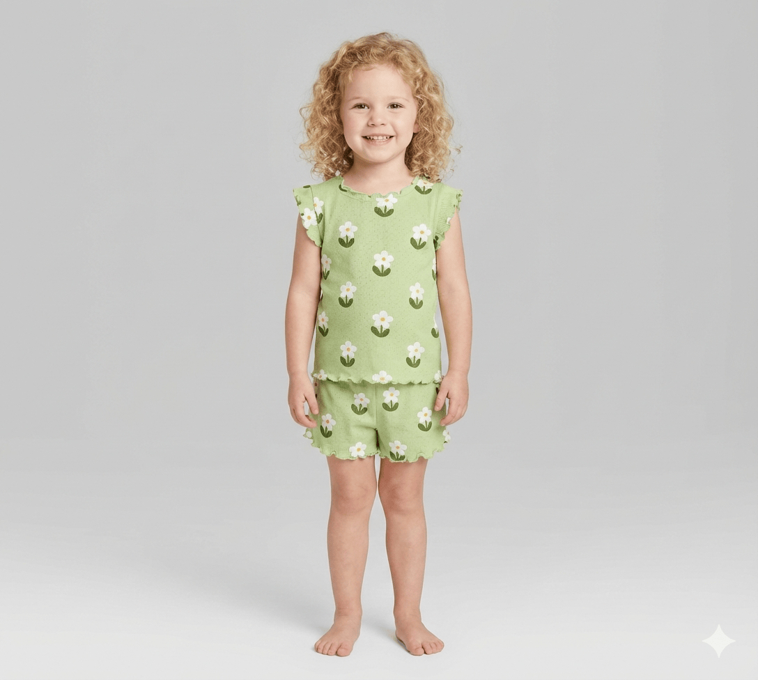 Green / 2T / China Mainland Printed Short-Sleeve Pajama Set for Girls