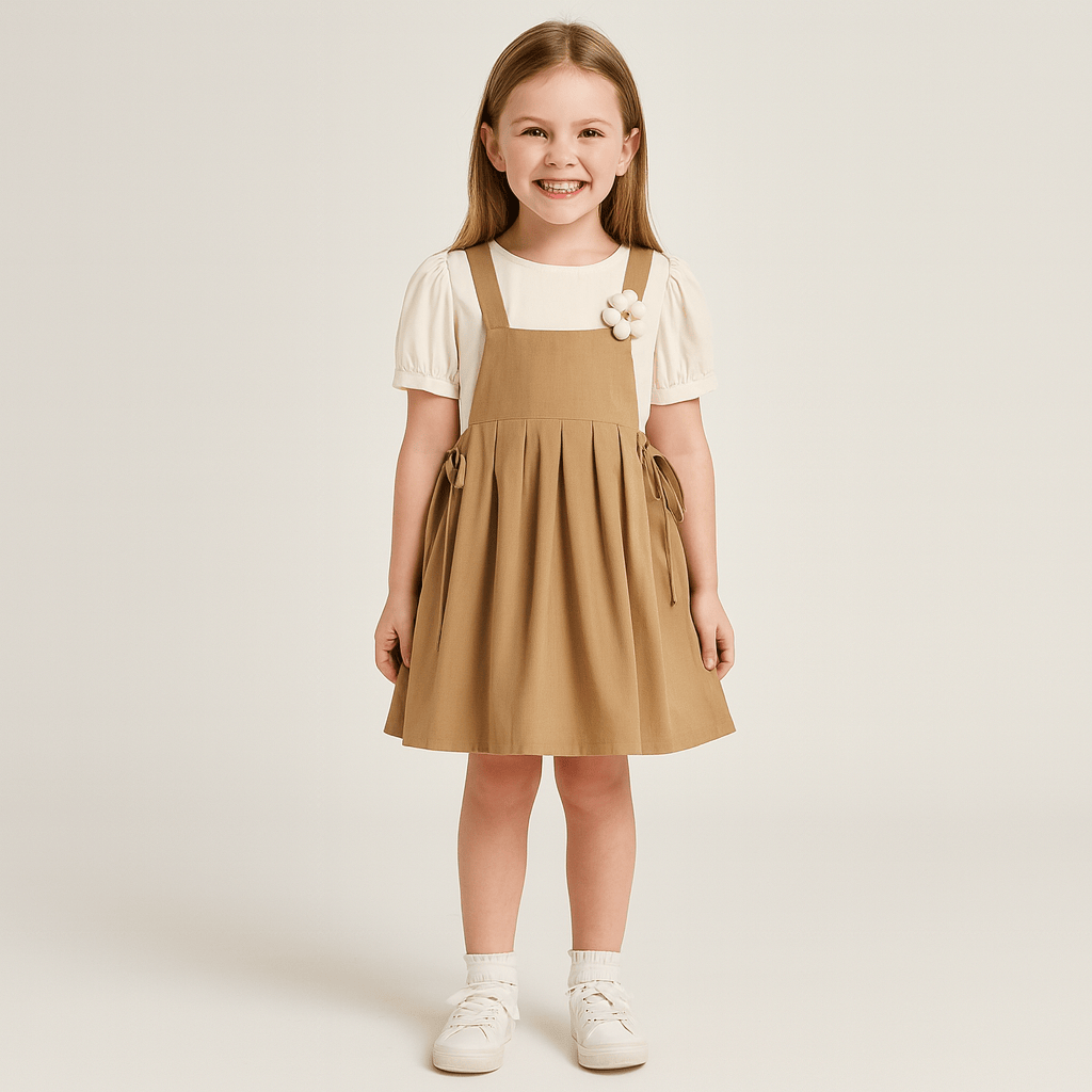 Puff Sleeve Top &amp; Suspender Skirt