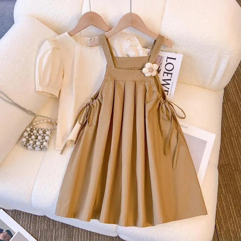 Puff Sleeve Top &amp; Suspender Skirt