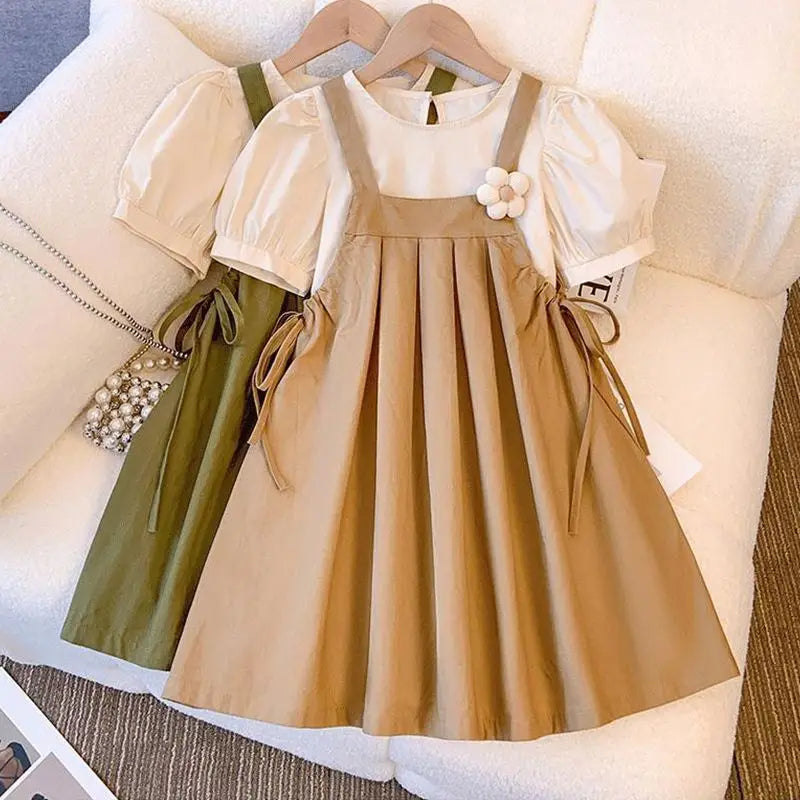 Puff Sleeve Top &amp; Suspender Skirt