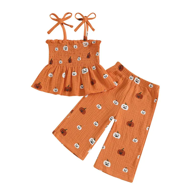 White Daisy Print / 6-9M Pumpkin Print 2 Piece Outfit